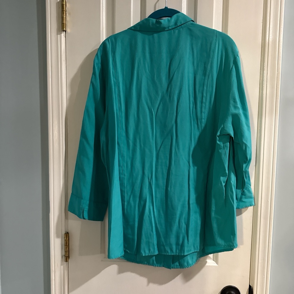 dressbarn Turquoise Button-Down Shirt - Picture 3 of 3